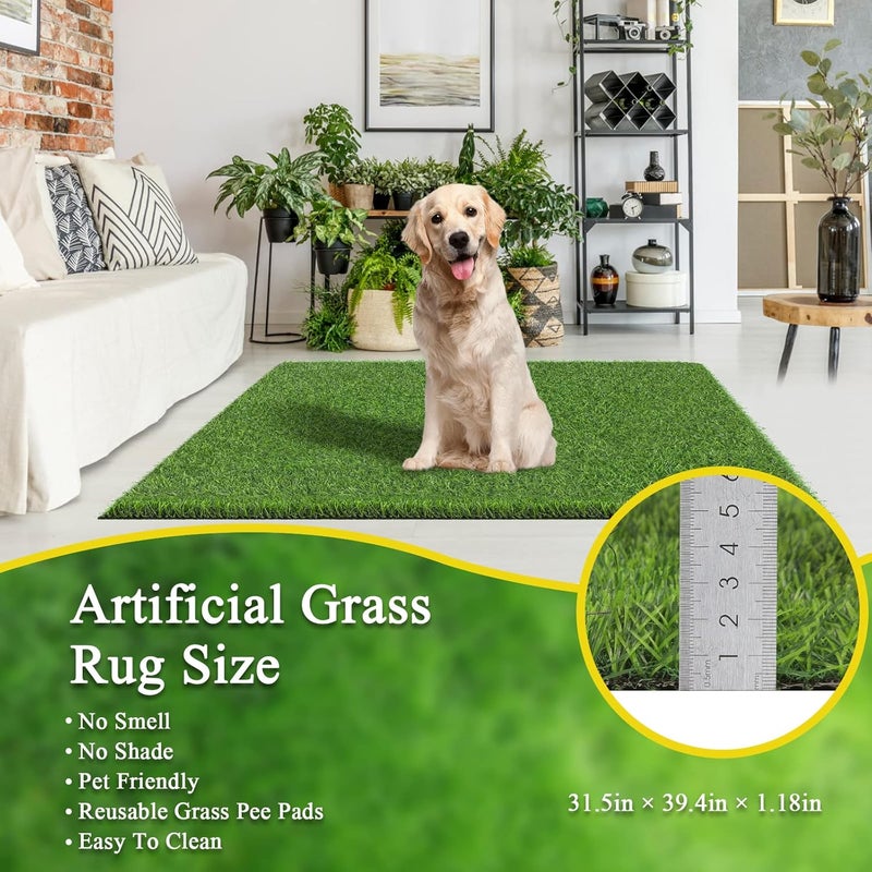 Bsmathom Artificial Grass Rug Indoor Outdoor Rug, Dog Grass Mat with Drainage Holes, Synthetic Artificial Grass Turf Fake Grass Rug Door Mats for Balcony Patio Lawn Garden(51.2 x 31.5Inch) - Image 3